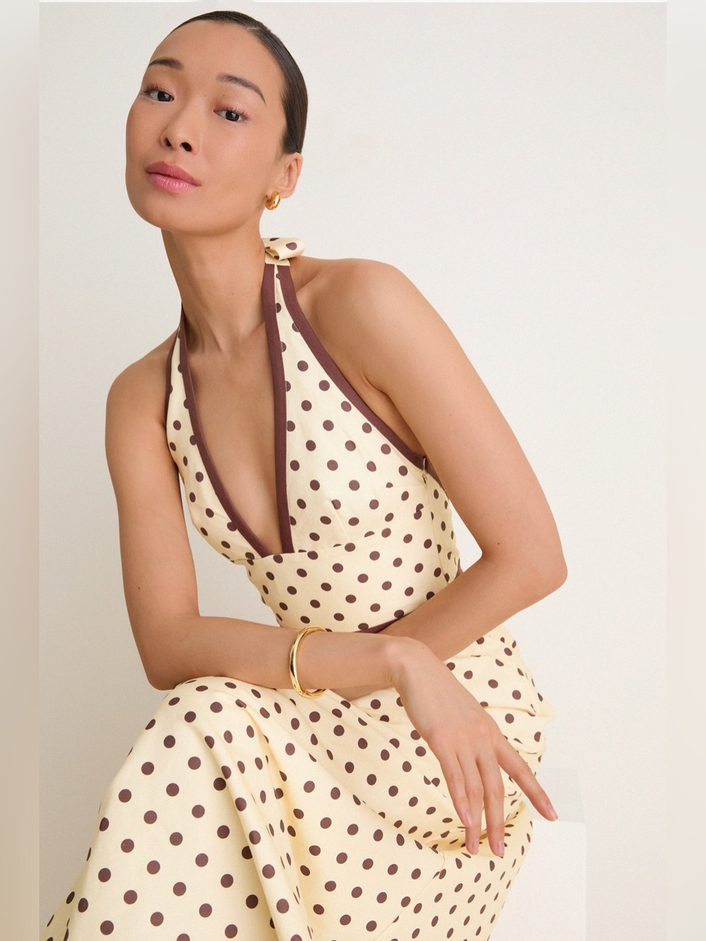 NEW Posse Bowie Plunge V Neck Polka Dot Midi Dress Size XS - Picture 3 of 16